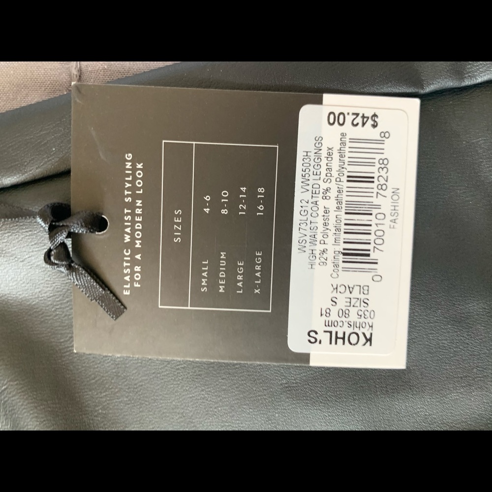 NWT Vera wang Black faux leather leggings